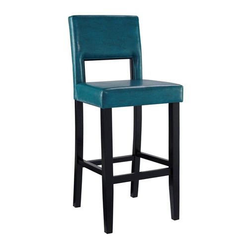 Linon Vega 30.5" Agean Blue Faux Leather Upholstery Wood Bar Stool in Black - Picture 1 of 11