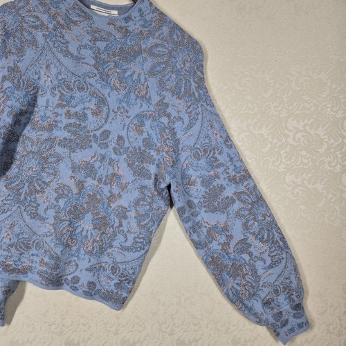 By Anthropologie Beatriz Mock Neck Sweater M Blue Silver Metallic Lurex Edition - Picture 8 of 16