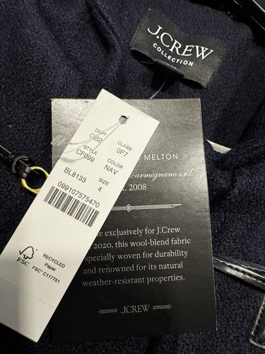 J CREW Collection $ 698 DUNKELBLAU italienische Wollmischung umschaltbare Kapuze langer Wintermantel 4 - Bild 8 von 17
