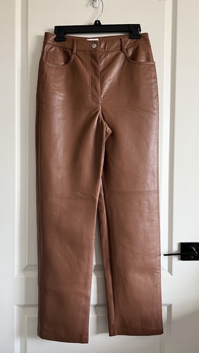 WILFRED x ARITZIA The Melina Pant High Waisted Vegan Leather Cognac Brown Size 8 - Picture 3 of 15