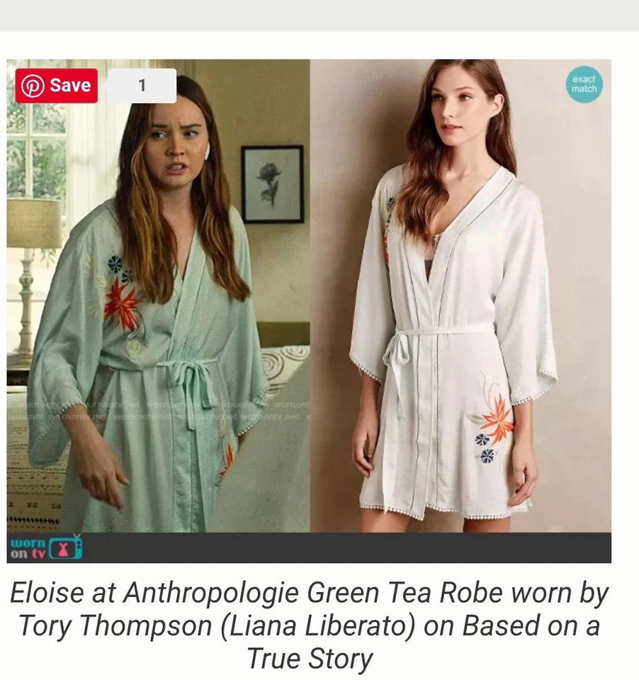 Anthropologie E Green Tea Robe Kimono Floral Embroidered Sz XS S As Seen On TV - Image 2 of 4