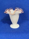 Vintage Fenton Footed Milk Glass Rose Crest Ruffled Edge Vase MINT 4 1/4" Tall