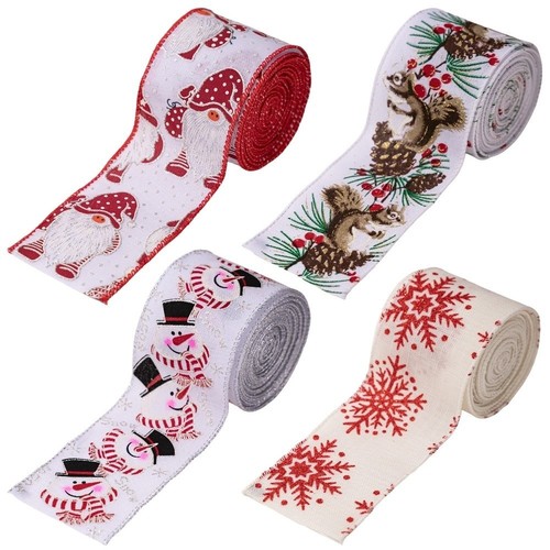 Bow Snowflake Christmas Tree Ribbon Lmitation Linen Burlap Ribbon Xmas Gift - Picture 3 of 16