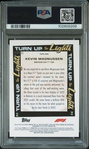 2023 TOPPS CHROME FORMULA 1 TURN UP THE LIGHTS #TUTLKM KEVIN MAGNUSSEN - PSA 10 - Picture 2 of 2