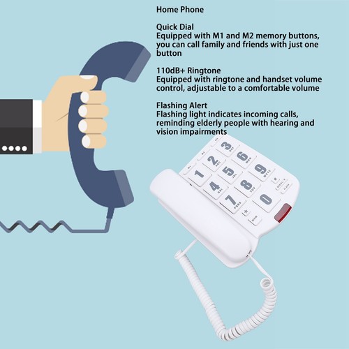 Neu Weißes Kabel Heimtelefon Große Taste Schnellwahl Lautstärke Verstellbares W - Photo 17/22