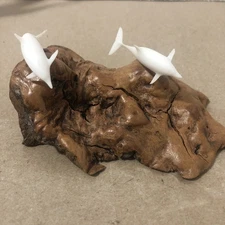 Vtg John Perry Dolphins Sculpture Burl Wood Base 