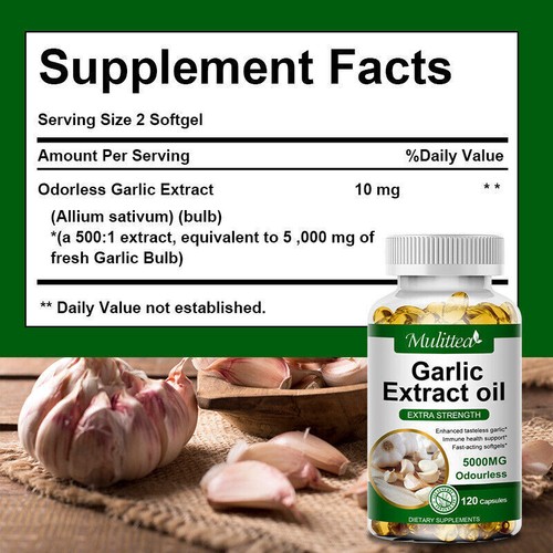 5000mg Garlic Oil Rapid Release 120 Softgels Capsules 5000 Extract organic caps - Picture 2 of 8