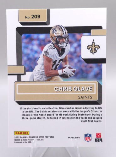 2022 Donruss Optic Holo #209 Chris Olave RC Rated Rookie New Orleans Saints - Picture 2 of 2
