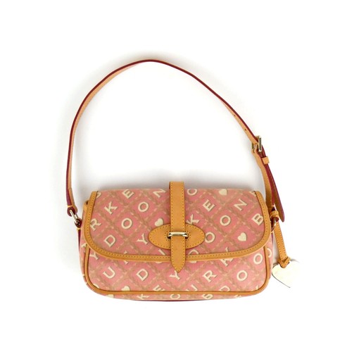 Dooney & Bourke Schultertasche rosa Herzmuster Canvas & Leder - Bild 1 von 13