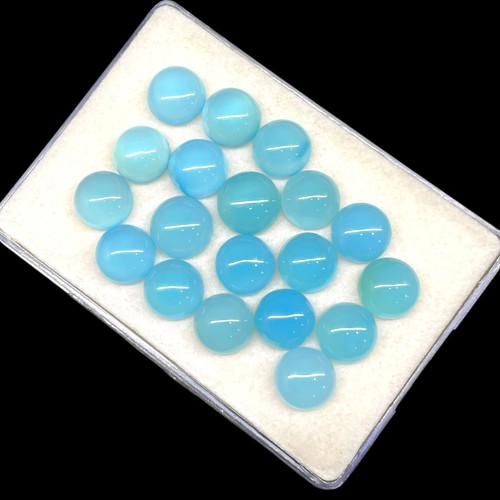 19 Pcs Natural Sky Blue Chalcedony 11mm Round Cabochon Loose Gemstones Lot - Picture 5 of 6