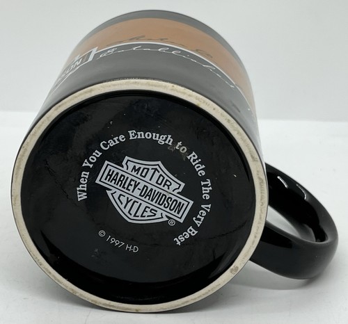 Vintage 12 oz 1997 Harley Davidson Motorcycle Mug Cup Black Orange Coffee Tea - Picture 4 of 4