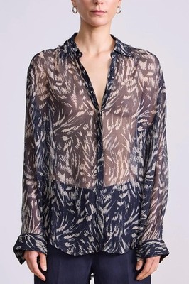 Apiece Apart Alva Button Up Shirt Abstract Animal Midnight