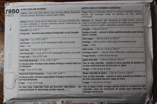 Simplicity 7950 Altar Cloths & Vestments Sewing Pattern, One Size Uncut - Picture 2 of 3