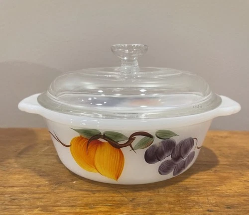 Anchor Hocking Fire King Vintage Fruit 1 Pint Casserole Dish With Lid