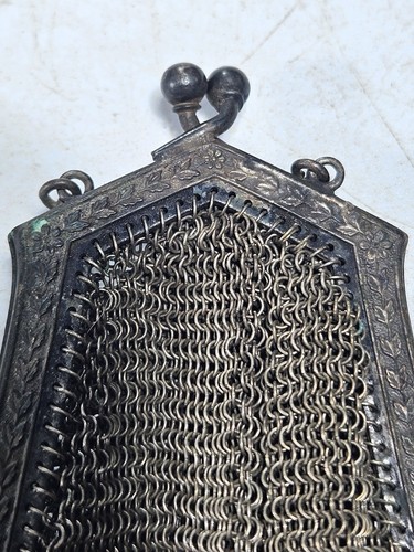 Vintage Art Deco Silver Mesh Chainmail Purse - Antique Evening Bag - Picture 8 of 11