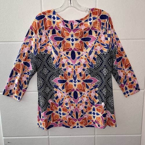 Blusa túnica mujer JM Collection multicolor talla XL 16 18 azul marino rosa rojo - Imagen 2 de 7