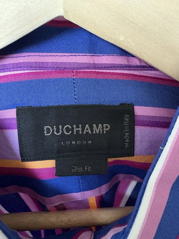 Duchamp London Y2K Dress Shirt Multi Stripe Made in Italy French Cuff Size 18/45 - Image 3 of 4