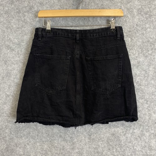 Glassons Womens boho black wash fray hem button mini design denim Skirt 10/S (84 - Picture 2 of 6