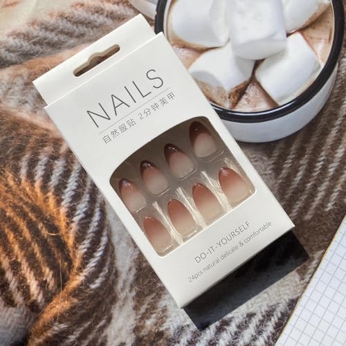 Braun Press on Nails Short Almond Falsche Nägel Fall Oval Press on Acrylnägel - Bild 8 von 8