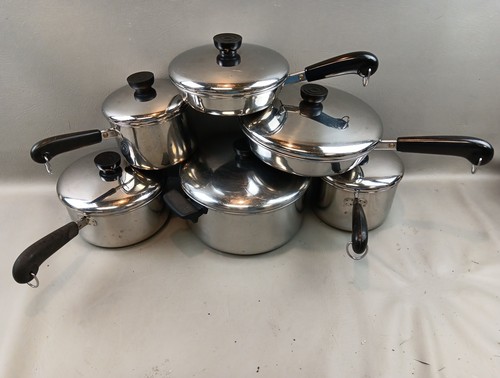 Vintage Revere Ware Cookware Set Stainless Steel Bottom Lot Of 12 READ - Picture 2 of 24