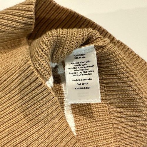 Talbots Stripe Sleeveless Pullover Sweater Tan White Cotton Blend Women's L NWT - Picture 7 of 9