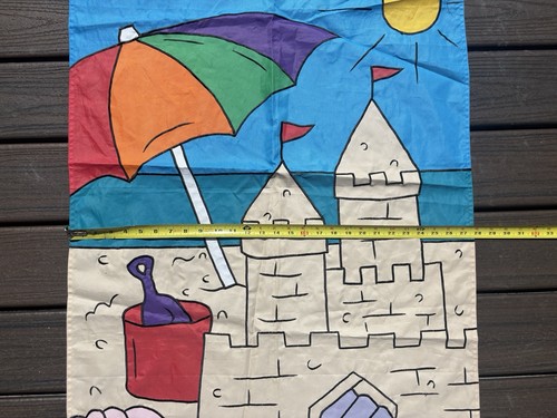Striscione bandiera castello di sabbia spiaggia estate vintage anni 90 28” x 40” - Foto 4 di 5
