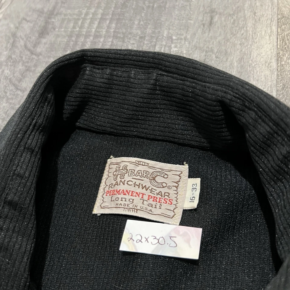 Vintage H Bar C Black Western Pearl Snap Ranchwear Cowboy Rockabilly Shirt Sz L - Image 4 of 4