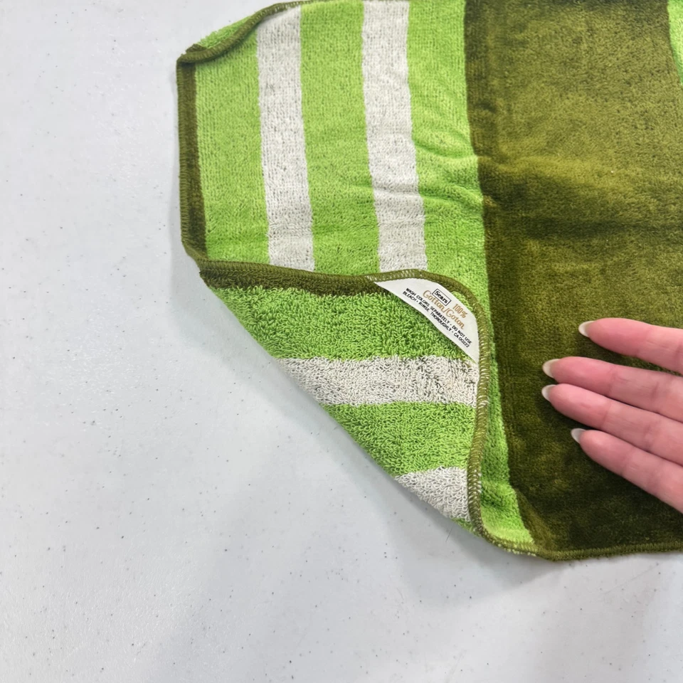 винтажный sears мочалка полотенце зеленые полоски хлопок квадратный mcm сша - Изображение 3 из 4