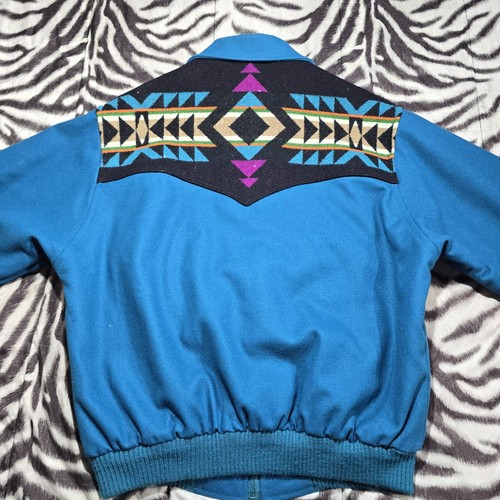 Pendleton wool varsity blue jacket aztec geometric design mens L metalzp - Picture 4 of 12