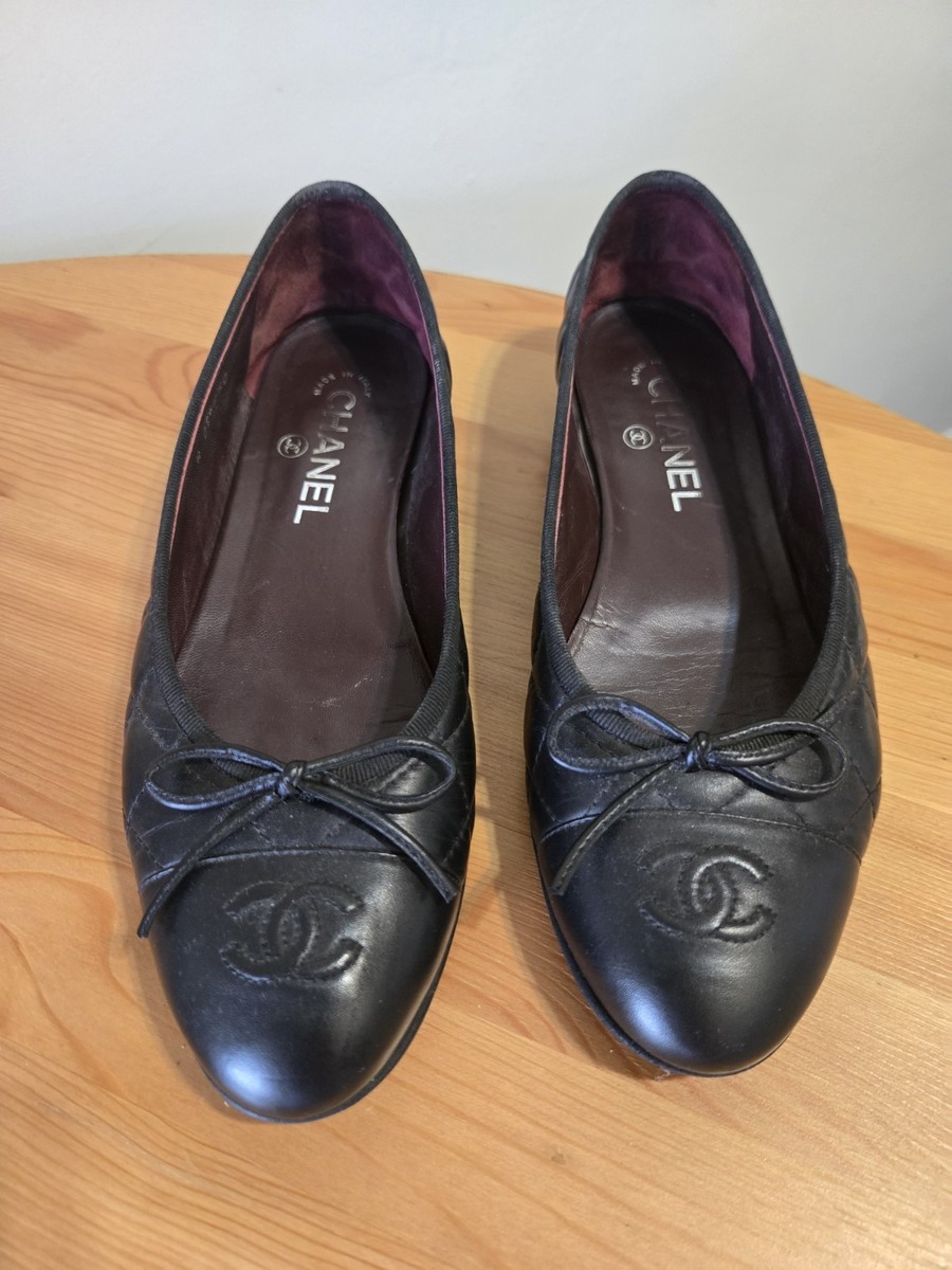 CHANEL CC Ballet Flats Black Aged Calfskin Size 37 | eBay
