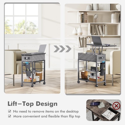 Colima Lift Top End Table with Charging Station and Wheels, Narrow Hidden - Picture 6 of 9