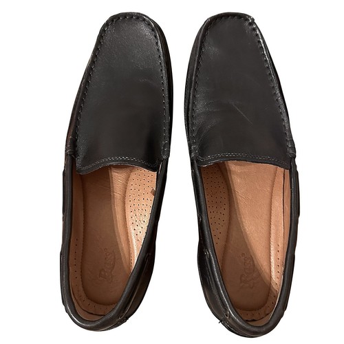 Bass Mens Black Leather Slip On Boat Loafer Shoes Comfort Driving HANK Size 9 - Picture 2 of 12