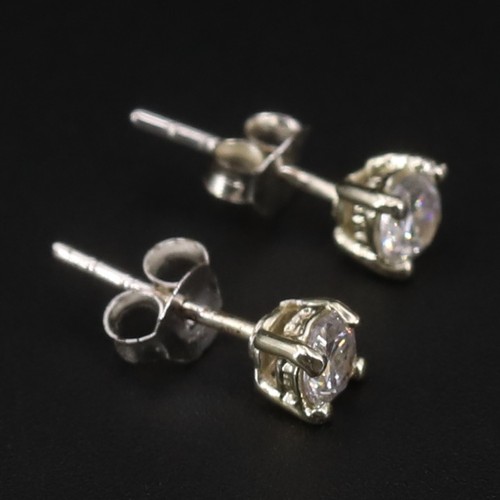 Sterling Silver - Round-Cut White CZ Post Stud Earrings - 1g