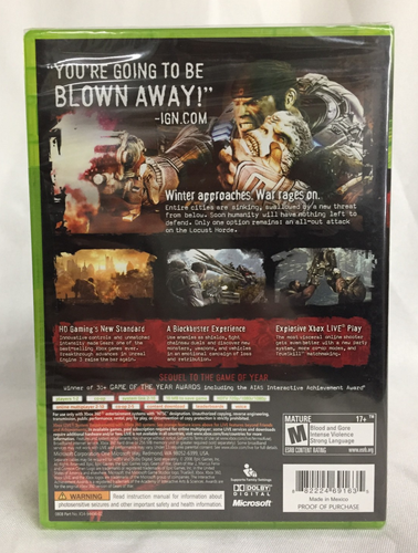 NEW sealed GEARS OF WAR 2 Xbox 360 MICROSOFT Epic GOW 1st Print - DNSB STICKER - Picture 2 of 3