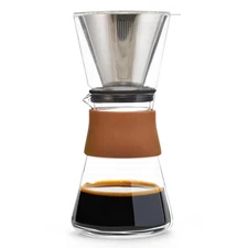 GROSCHE Amsterdam Glass Pour Over Coffee Maker | Single Cup Dripper & Steel F...