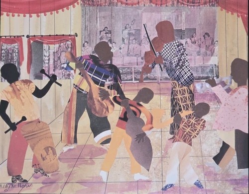 Jazz Musical Band By Allen Stringfellow African American Folk Art Framed Print - Picture 1 of 5