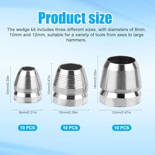 30 Stück Rundaxt Griff Keil Kit - 8 mm, 10 mm, 12 mm Kohlenstoffstahl Zubehör - Bild 4 von 5
