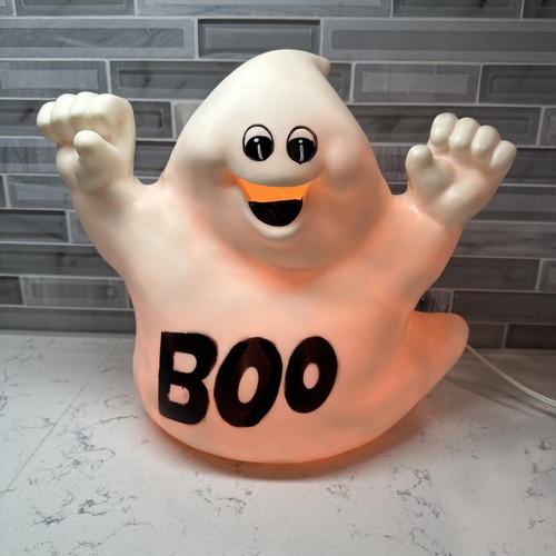 VTG Blow Mold Halloween BOO Ghost Table Top Porch 10” Plastic Light Up WORKS - Afbeelding 4 van 14