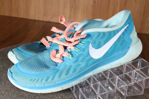 Nike Free 5.0 GS Blue Lagoon Metallic Silver Running 725114-404 Youth 4, EU 36 - Picture 1 of 12