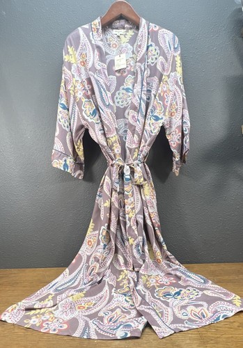 World Market Kimono Robe Womens One Size Viscose Tie Paisley - Picture 8 of 9