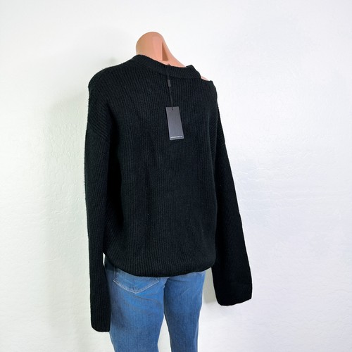 Rails Alexi Cutout Wool Blend Ribbed Knit Crew Neck Sweater Black Medium NWT - Imagen 6 de 9