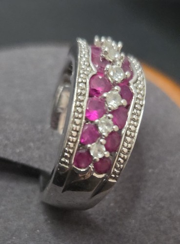 Art Deco Ruby White Topaz 925 Sterling Silver Statement Ring 6.8g Size 6.75 - Picture 2 of 15