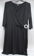 KAREN KANE Beachcomber Faux Wrap Black Dress w/Faux Mother Pearl Buckle 2X NWT