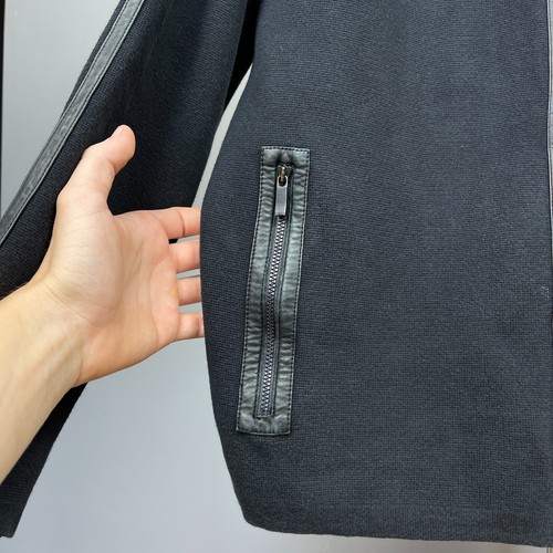 Zegna Sport Men’s Black Cotton Zip-Up Cardigan with Leather Detail – Size L - Picture 6 of 20