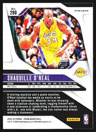Shaquille O'Neal Silver Prizm 2024-25 Panini Prizm Los Angeles Lakers HOF No.290 - Picture 2 of 2