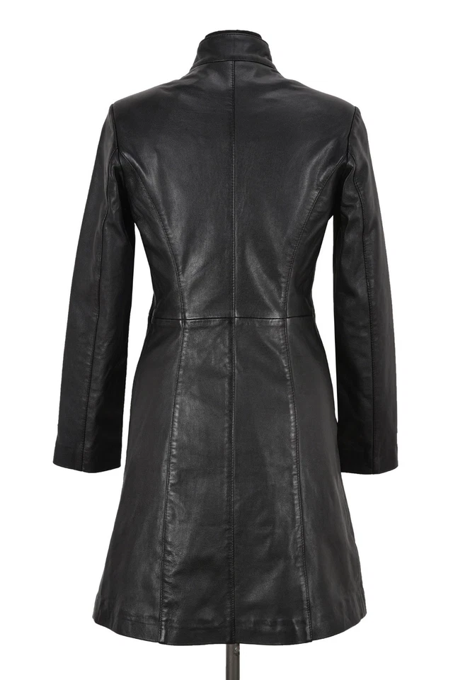 Carrie Black Ladies Smart Designer Knee Length Real Lambskin Leather Jacket Coat - Image 2 of 4