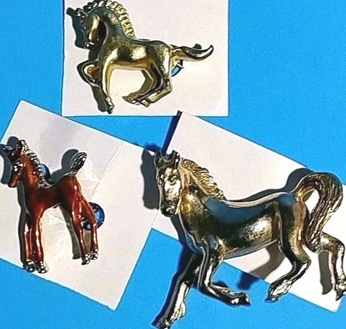 Pin Brooch Gold Tone & Brown Enamel Lot 3 Horse Stallion Jewelry All Vintage  - Picture 3 of 14