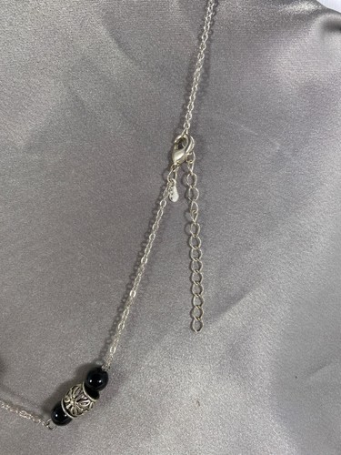 Silver & Black Beaded Necklace Italian RMN Silver-Tone Accents 17 inch Vintage - Picture 4 of 8