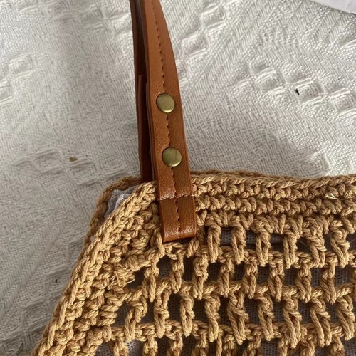 Straw Woven Fashion Hollow Out Shoulder Bag Solid Color Travel Beach Bag - Picture 3 of 9