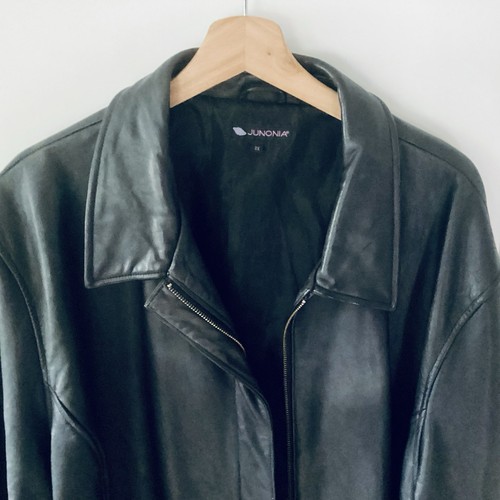 Chaqueta de cuero genuino negra para hombre talla 3X larga pesada cremallera defecto clásico - Imagen 8 de 17